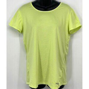 Marmot Women Top Size Large Yellow Striped Short Sleeve Activewear Pullover Mesh
